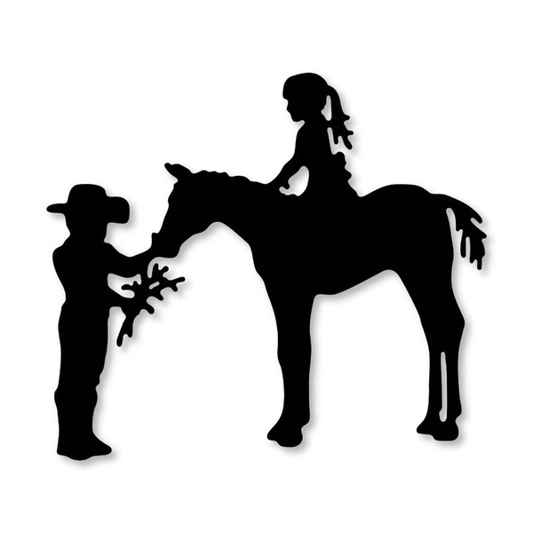 Girl And Cowboy Feed Horse Border Metal Cutting Dies Stencil Diy Scrapbooking Paper Cards Craft Knife Mold Wish