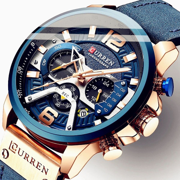 CURREN Rose Gold Blue Luxury Mens Watches Fashion Chronograph