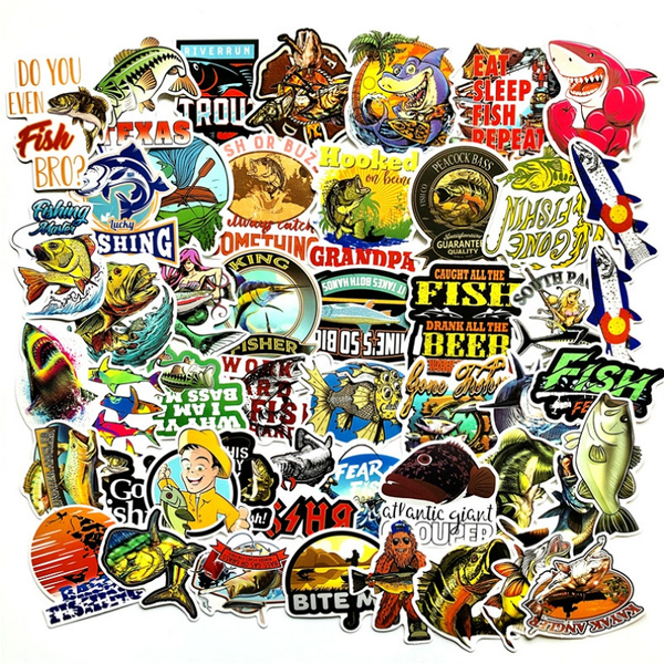 30/65PCS Funny Fishermen Go Fishing Stickers for Laptop Suitcase Freezer  Car styling DIY Decoration Decals Car Sticker