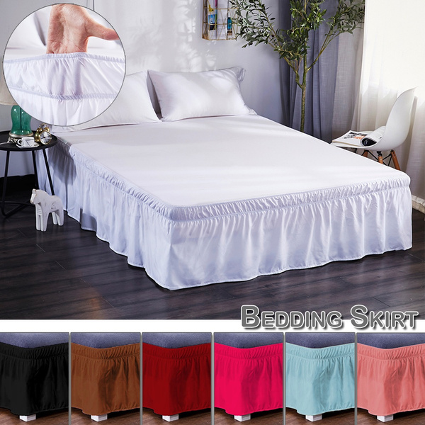 Home Solid Bed Skirt Elastic Bedspread Corners Wrap Full Around Cover Home Decor 