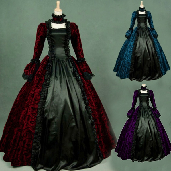 2019 New Sexy Women Gothic Dresses Long Sleeve Corset Women Dresses Ball  Gown Women Medieval Dresees