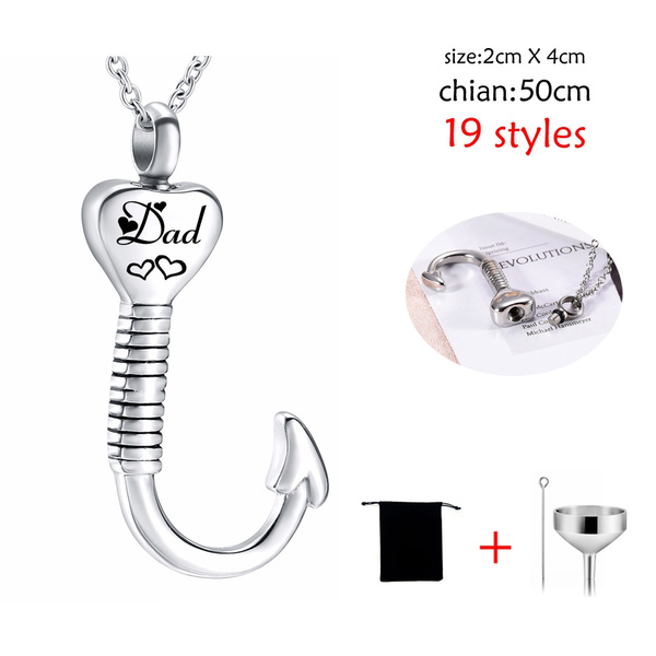 Heart-Shape Fish Hook Cremation Jewelry Ashes Urn Necklace Memorial Pendant  Stainless Steel Waterproof Urn Pendant