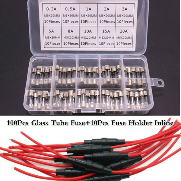 AGC 20A 250V Fuse Holder Wire For 5x20mm For Glass Tube Fuses Inline Screw Type 