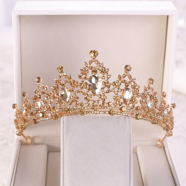Crystal Tiara Gold Wedding Crown Baroque Rhinestone Bride Hair Crown Headb;UBVO