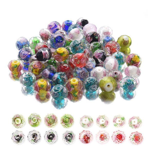 New Faceted Lampwork Glass Charms Rose Flower Finding Loose Beads 10MM 12MM 