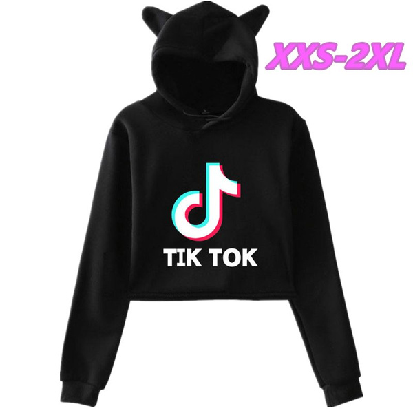 New Tik Tok Printed Women Casual Sports Cropped Hooded Sweatshirt Fashion  Tie Dye Printed Hoodie Hip Hop Streetwear Crop Tops