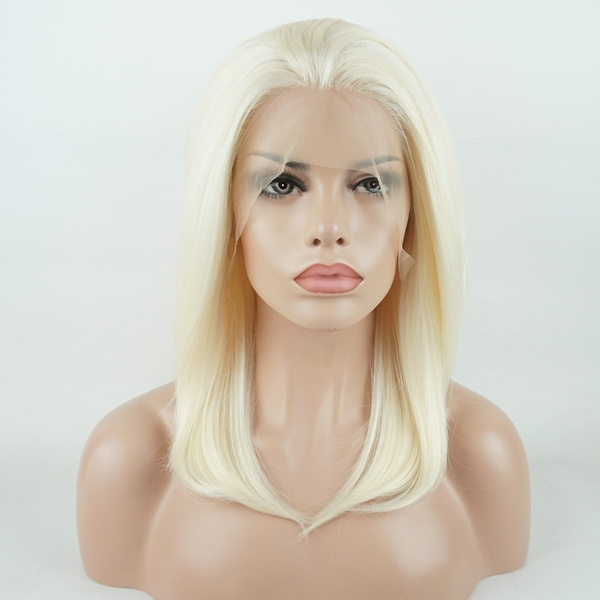 Iwona Hair Lace Front Synthetic Wig Straight Silky Shoulder Length Light Blonde White Mix Wig 1823