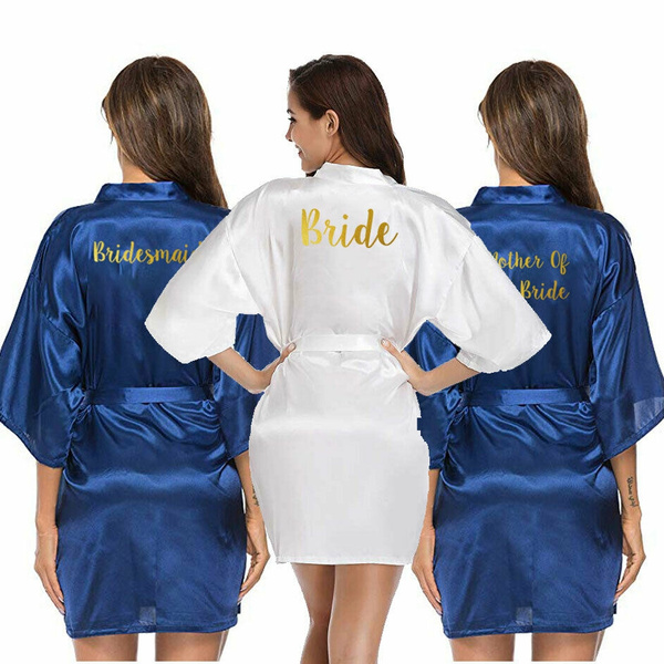 Personalised Wedding Satin Silk Bride Bridesmaid Gown Robe Mother of Bride Team