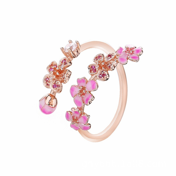 Pink peach blossom flower on sale branch open ring