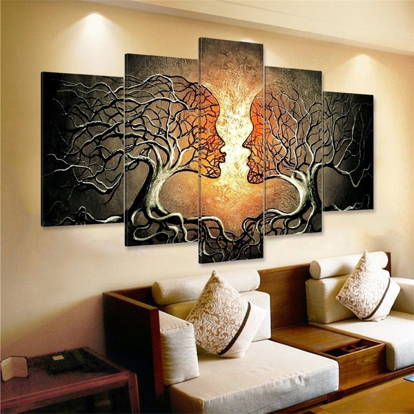 5 Panels Love Kiss Lady Tree Home Wall Art Canvas Painting Modern Wall Paintings Living Room Bedroom Wall Art Decor Wish