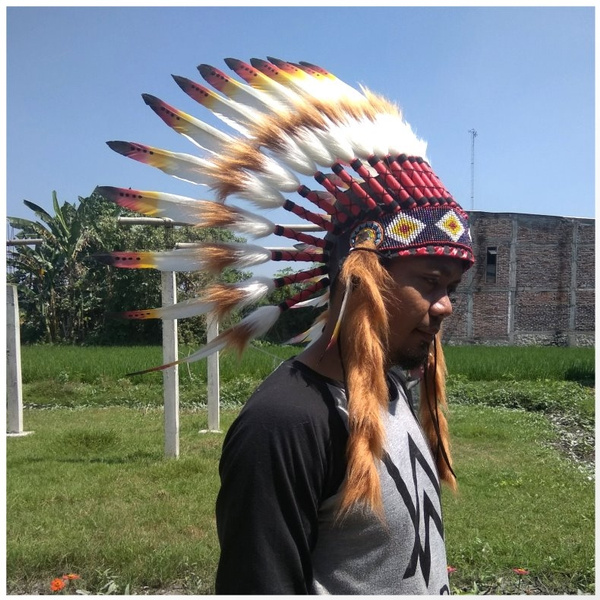 Indian Feather Headdress Handmade Red 