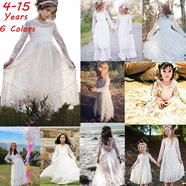 4-15 Years Kids Dress For Girls Wedding Tulle Lace Long Girl Dress Ele |  Fashron