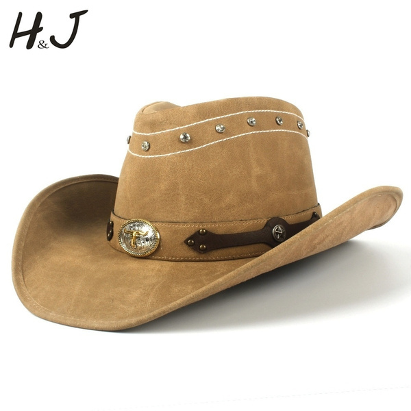 100% Leather Men Western Cowboy Hat For 
