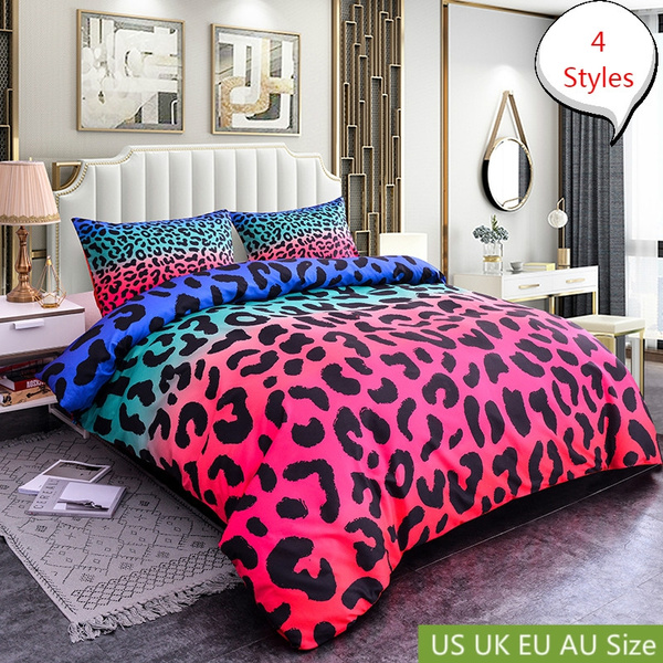 Duvet Cover Bed Sheet Pillowcase 3pcs, Leopard Bedding King Size