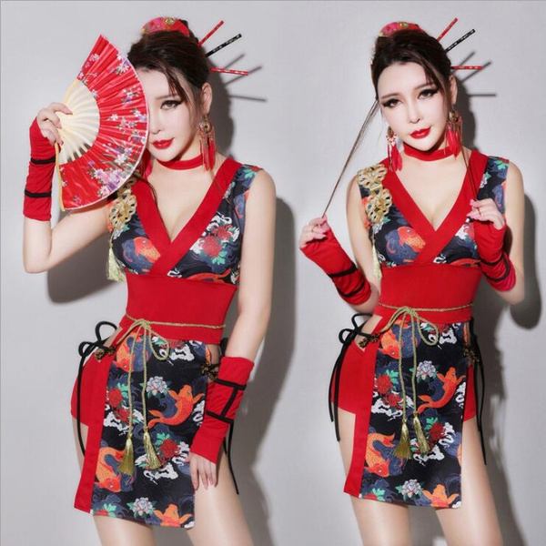 Sleeveless Red Cheongsam Japanese Kimonos Cosplay Dress Women s