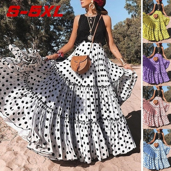 plus size polka dot maxi skirt