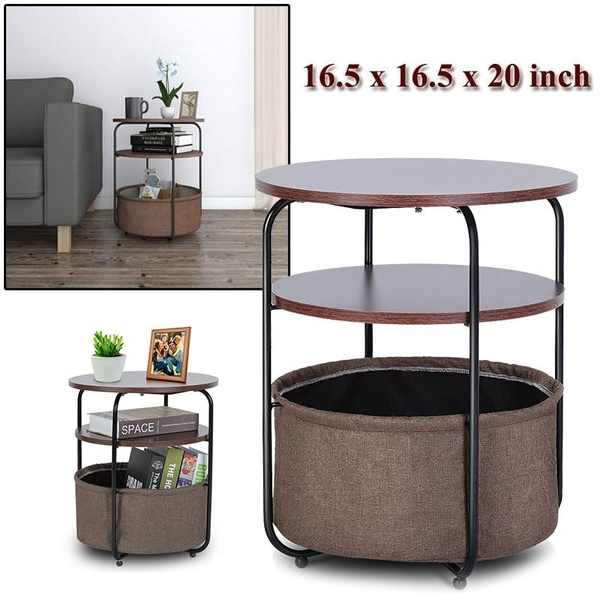 Lifewit 3 Tier Round Side End Table Nightstand With Storage Canvas Basket Modern Wish