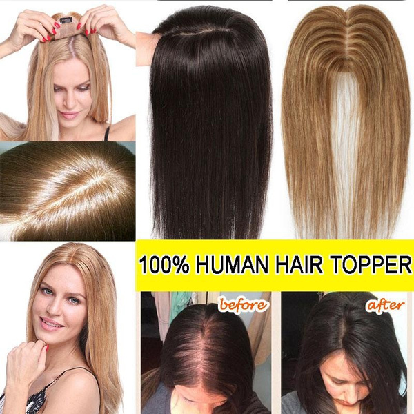 S-noilite 100% Density Top Hair Pieces Silk Base Hair Topper Human Hair  Clip in Hair Toupee for Women with Thinning Hair | Wish