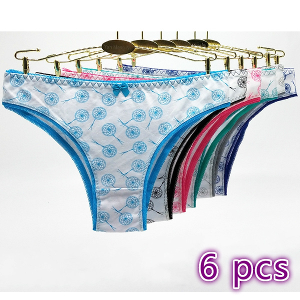Floral on Blue Prints Women Underwear Cotton Bikini Ladies Brief