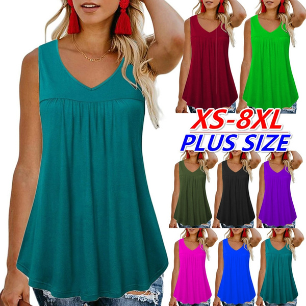 F_Gotal Womens Tank Tops Plus Size Summer Buttons Down V Neck Solid Casual Loose Vest Cami Shirts Blouse Tops Sleeveless 