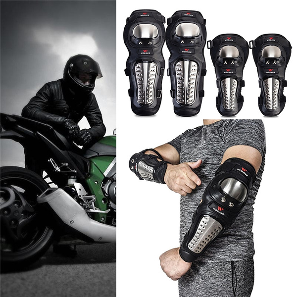 Motorcycle Stainless Steel Safety Elbow Knee Pads Armours Shin Guards Protective 