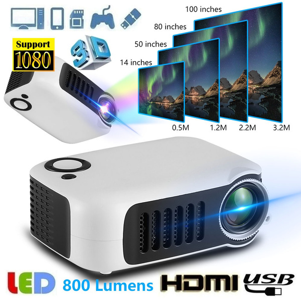 Transjee A2000 Portable Projector 800Lumens HD Home Media Player MINI LED  Projector Video Games TV Home Theater