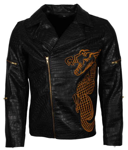 Motorcycle Rider Dragon Embroidered Synthetic Crocodile Leather Biker ...