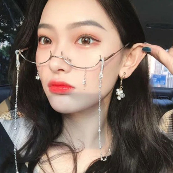 Anime Japanese cos soft girl black square half frame glasses metal selfie  Two-dimensional decorative | Shopee Philippines