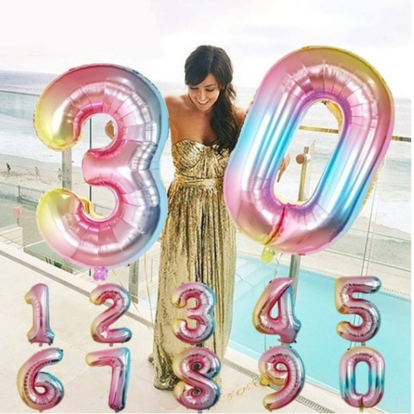Shower Party Supplies Inflatable Toys Number Foil Balloon Gradient Color Helium 
