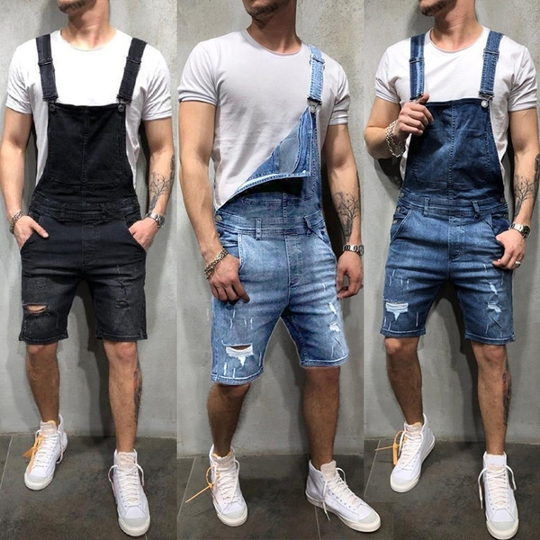 Denim short hot sale overalls mens