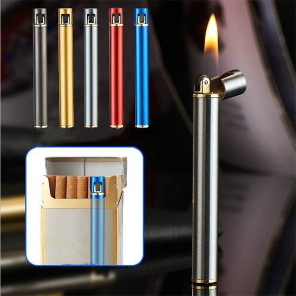 Mini Cigarette Lighter Compact Butane Gas Jet Flame Thin Lighters Windproof Highlighter Metal Tobacco Grinders Accessories (NO | Wish