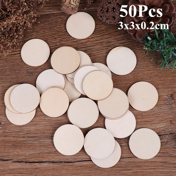 50x Discs Unfinished Crafts Round Blank Wooden Slice DIY Wood Pieces Natural 