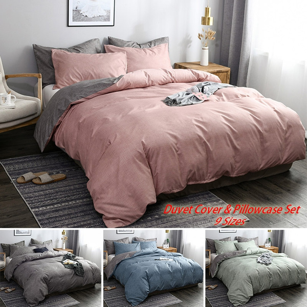 PLAIN DUVET COVER WITH PILLOW CASE QUILT BED SET SOLID SINGLE DOUBLE KING SIZE 