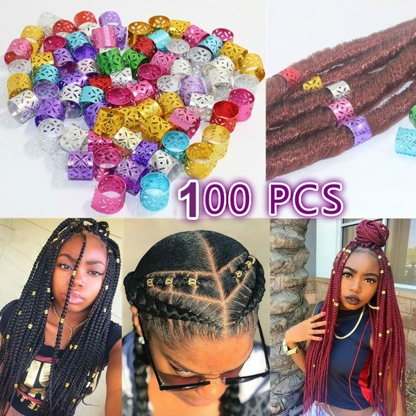 100pcs Colorful Hair Braiding Bead Dreadlock Ring Beads Adjustable Hair Braid Cuff Clips Makeup Beauty Hair Tools Wish