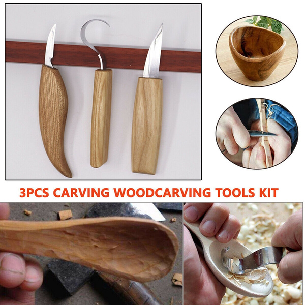 3PCS Spoon Carving Woodcarving Tools Hook Spoon Knives Whittling Beaver Craf 