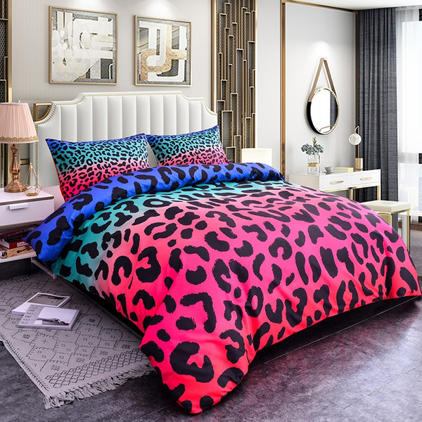 Rainbow Color Leopard Print Duvet Cover, Queen Leopard Print Bedding