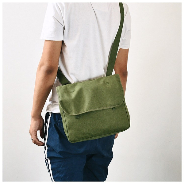 Vintage Army Canvas Bag, Messenger Bag, Green Khaki Bag, Haversack Bag,  Shoulder Bag