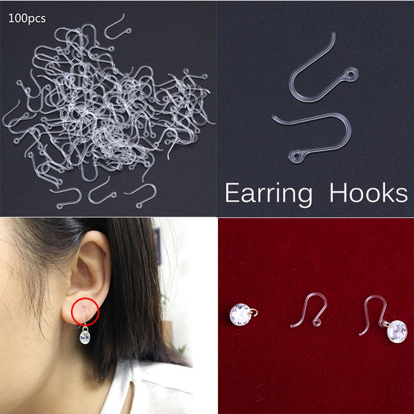 100Pcs Clear Non-Allergenic Plastic Ear Wire Hooks Earring