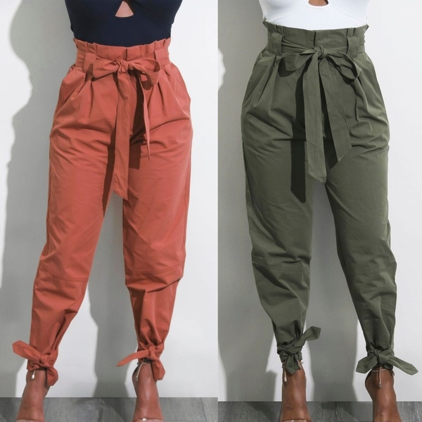 Musuos Women High Waist Trousers, Skinny Solid Color Pant with Bow Belt -  Walmart.com
