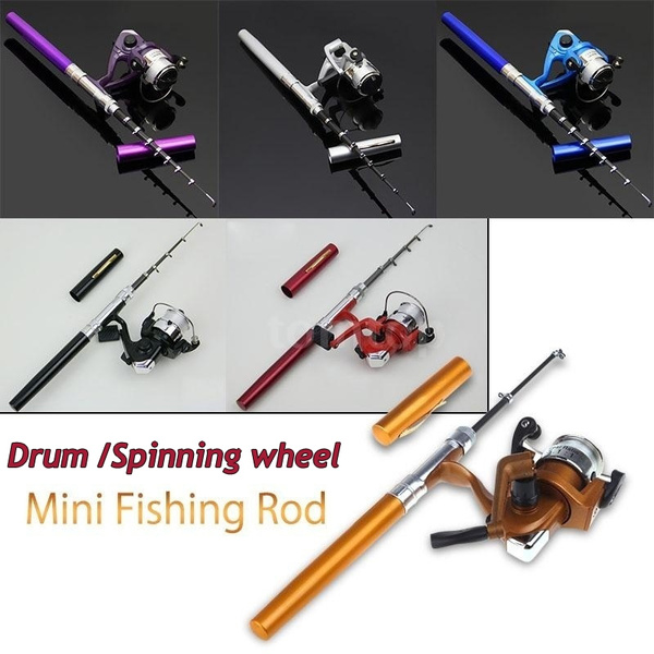 Anself Mini Fishing Rods & Reels Aluminum Pocket Pen Fishing Rod Pole +  Reel Blue