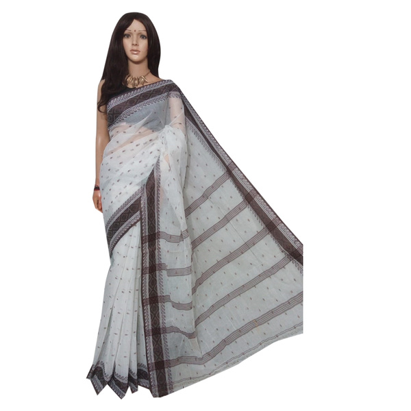Indian Handmade cotton Saree Women White Dress Embroidered Sari With Blouse Piec 