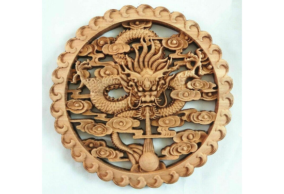 CHINESE HAND CARVED STATUE CAMPHOR WOOD ROUND PLATE WALL SCULPTURE 13 STYLE 