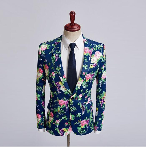 Mens Suits Performance One Button Floral Blazer 2Piece Wedding Suits