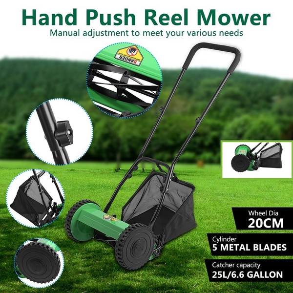Compact Hand Push Lawn Mower Courtyard Home Reel Mower No Power Lawnmower  With 5 Metal Blades