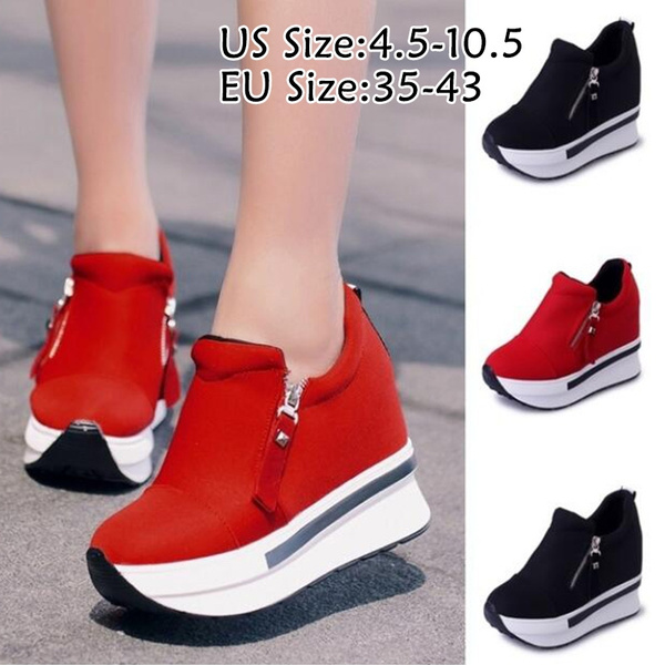 Womens Low Top High Wedge Heel Flats Ankle Boots Casual Shoes Creepers Platform