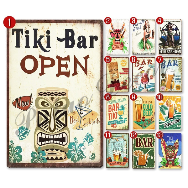 Tiki Bar Vintage and Retro Tin Signs Metal Posters Wall Signs for Tiki ...