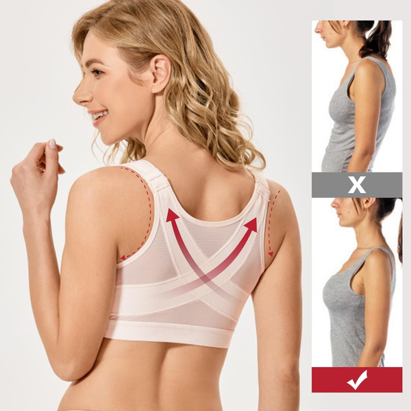 Women's Front Closure Bra Plus Size Posture Wireless Back Support X-shape  Back Bras For Women Non Padded Full Coverage
