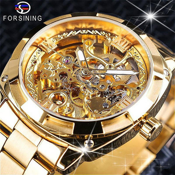 FORSINING Quality Men Skeleton Automatic Winding Mechanical Watches Gold  Stainless Steel Waterproof Wristwatch Montre Uhr with Gift Box | Wish