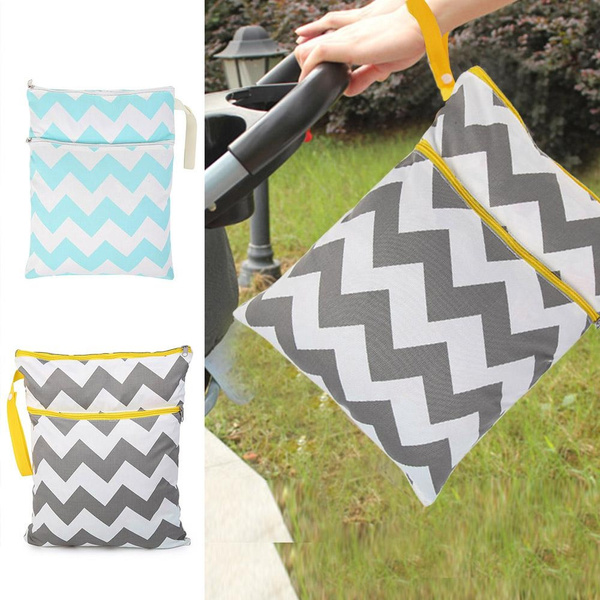 Wet Dry Diaper Bags Washable Stripe Nappy Storage Bag Stroller Accessory BF# 