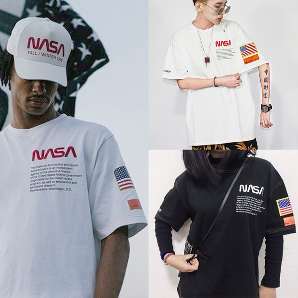 2019 Summer Young High End Aesthetic Clothes Street Hip Hop Popular Tide Brand Nasa Co branded Astronauts Tide Brand Short sleeved T shirt Male Loose Trend Cotton American Ins Short Sleeve Wish